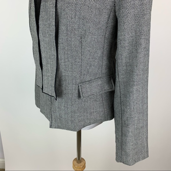 Banana Republic Wool Herringbone Tie Neck Zip Front Blazer Sz 12 - Picture 9 of 13